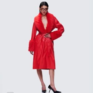 New Finesse Willa Red Vegan Fur Leather Coat Size S FE1